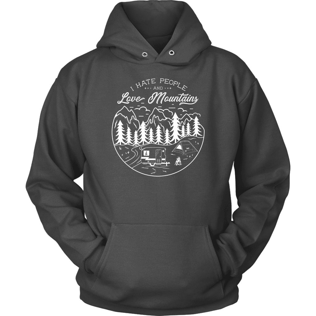 Hate Peeps, Love Mountains T-shirt Unisex Hoodie Charcoal S