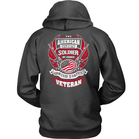 Image of American by Birth, Soldier by Choice T-shirt Unisex Hoodie Charcoal S