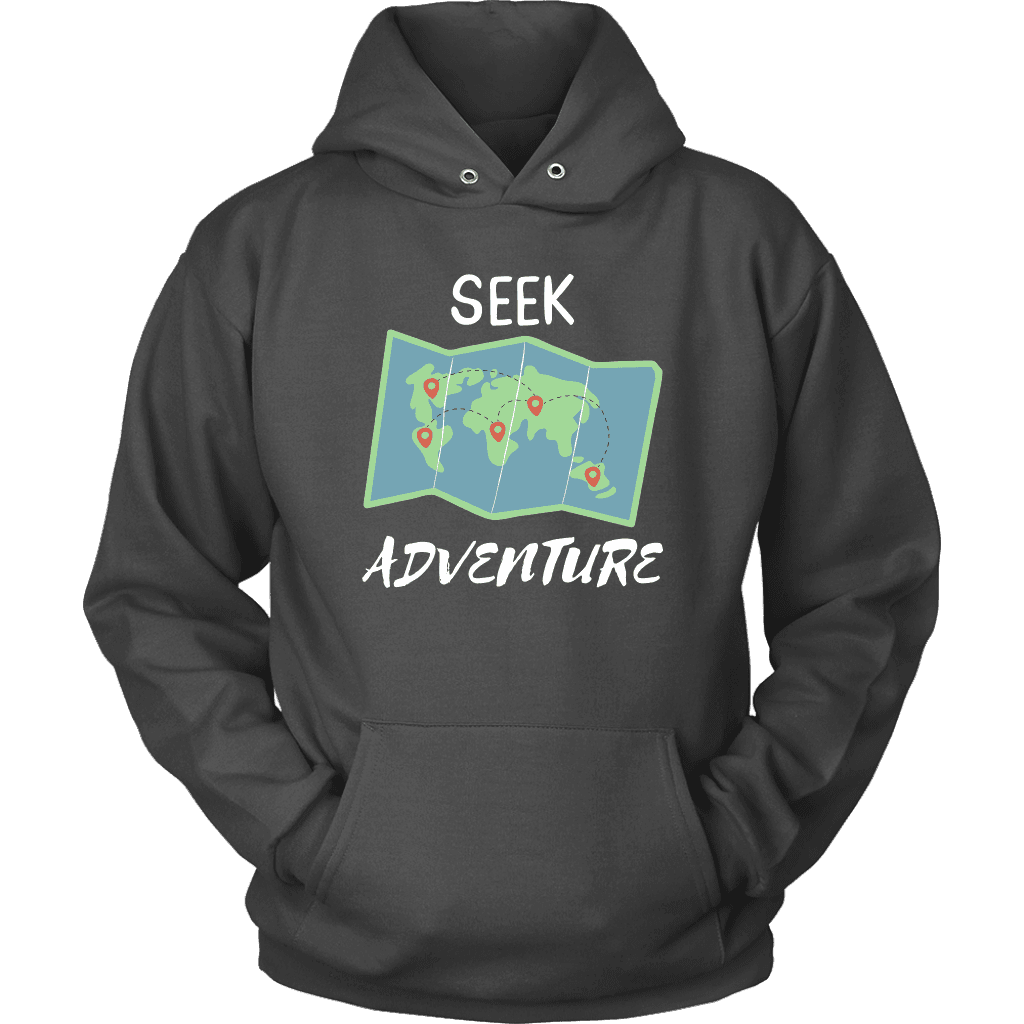 Seek Adventure World Travel T-shirt Unisex Hoodie Charcoal S