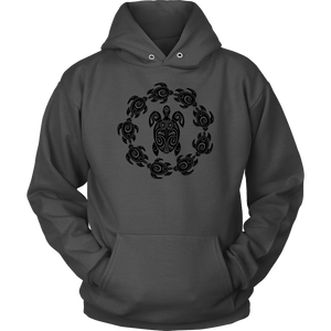 Fun Circle of Life Tribal Turtle Shirt, Black Print T-shirt Unisex Hoodie Charcoal S