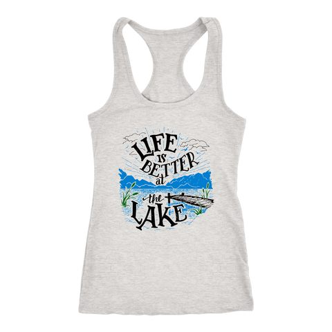 Image of Life is Better At The Lake Womens Shirts T-shirt Next Level Racerback Tank Heather Grey XS