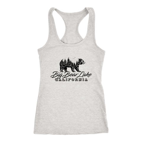 Image of Big Bear Lake California V.2, Womens, Black T-shirt Next Level Racerback Tank Heather Grey XS