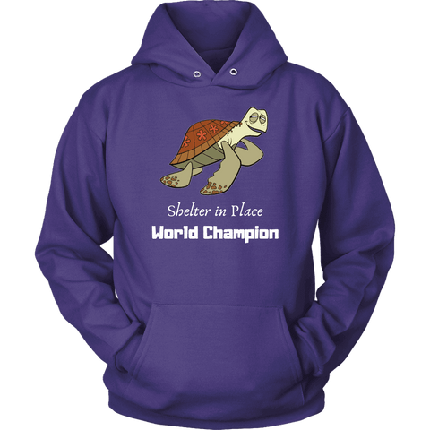 Image of Shelter In Place World Champion, White Print Long Sleeve Hoodie T-shirt Unisex Hoodie Purple S