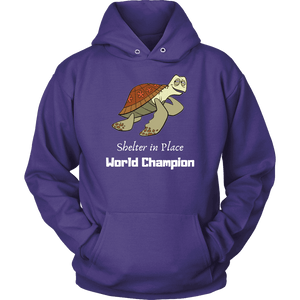 Shelter In Place World Champion, White Print Long Sleeve Hoodie T-shirt Unisex Hoodie Purple S