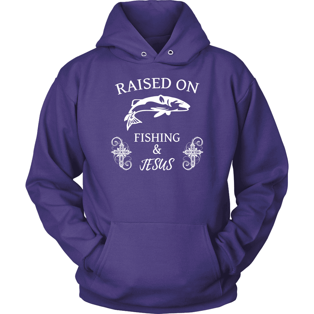 Fishing and Jesus, White T-shirt Unisex Hoodie Purple S