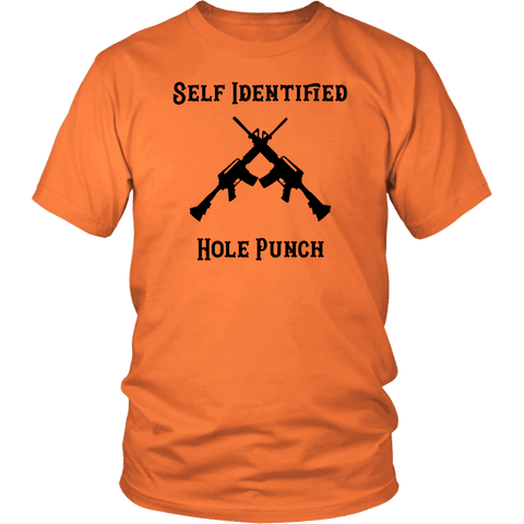 Image of Self Identified Hole Punch T-shirt District Unisex Shirt Orange S