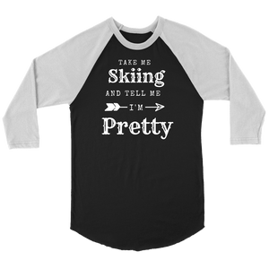 Take Me Skiing T-shirt Canvas Unisex 3/4 Raglan Black/White S