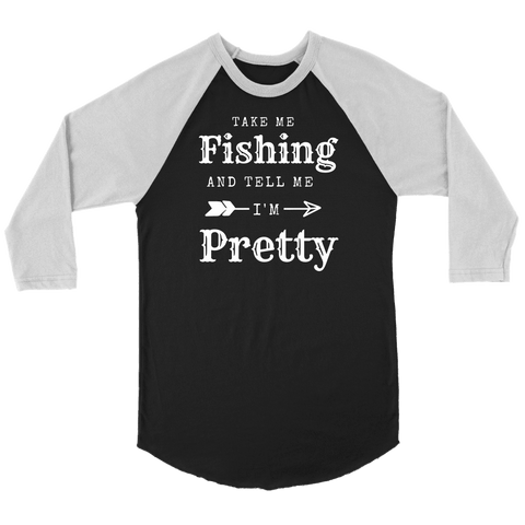 Image of Take Me Fishing T-shirt Canvas Unisex 3/4 Raglan Black/White S