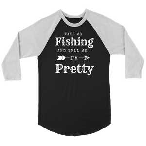 Take Me Fishing T-shirt Canvas Unisex 3/4 Raglan Black/White S
