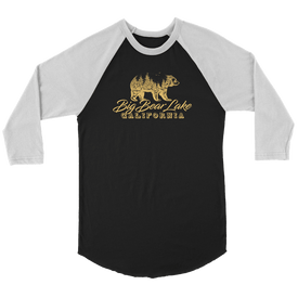 Big Bear Lake California V.2, Raglan, Gold T-shirt Canvas Unisex 3/4 Raglan Black/White S