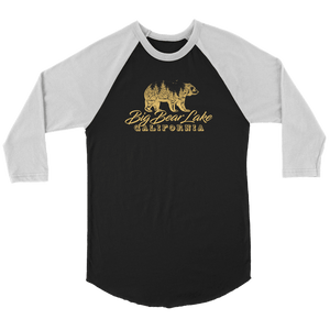 Big Bear Lake California V.2, Raglan, Gold T-shirt Canvas Unisex 3/4 Raglan Black/White S