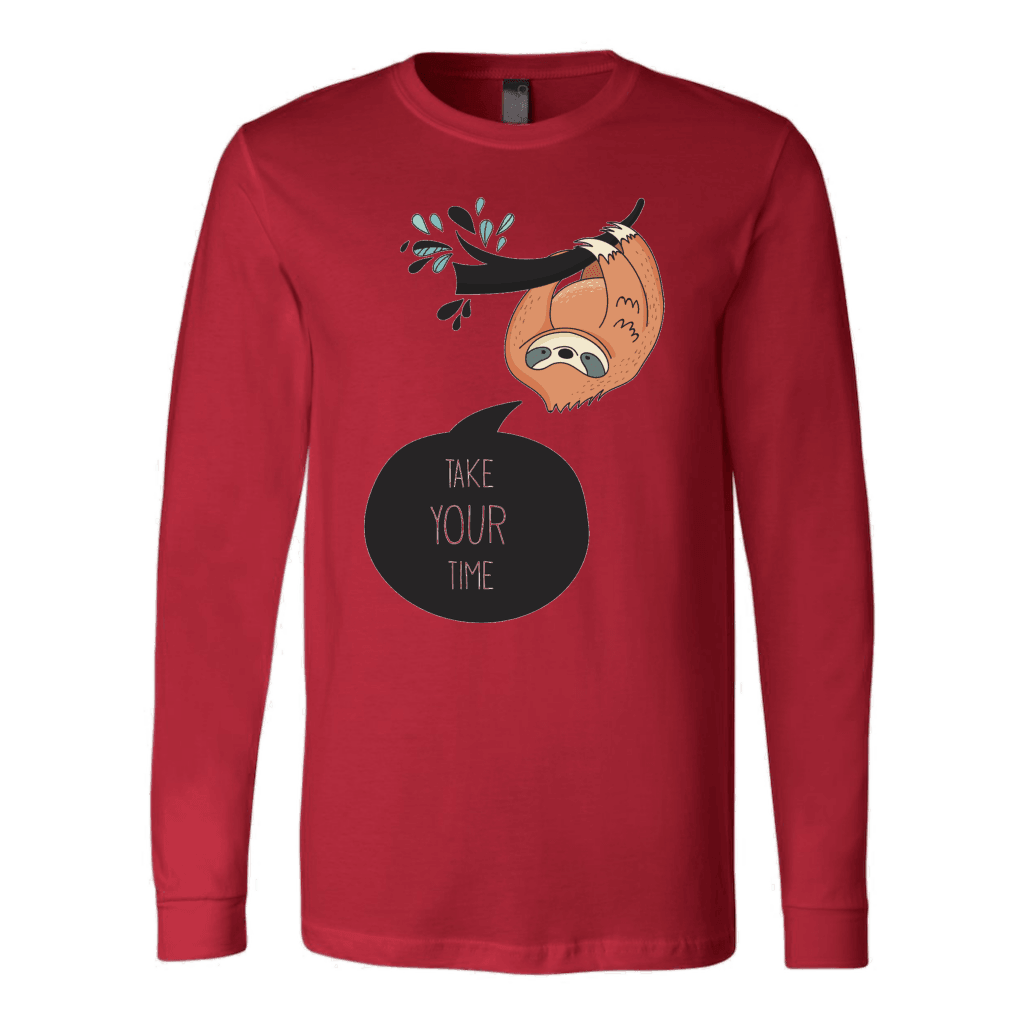 Take Your Time Sloth T-shirt Canvas Long Sleeve Shirt Red S