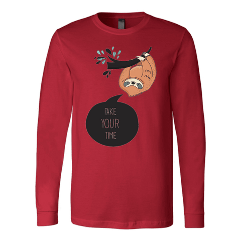 Image of Take Your Time Sloth T-shirt Canvas Long Sleeve Shirt Red S