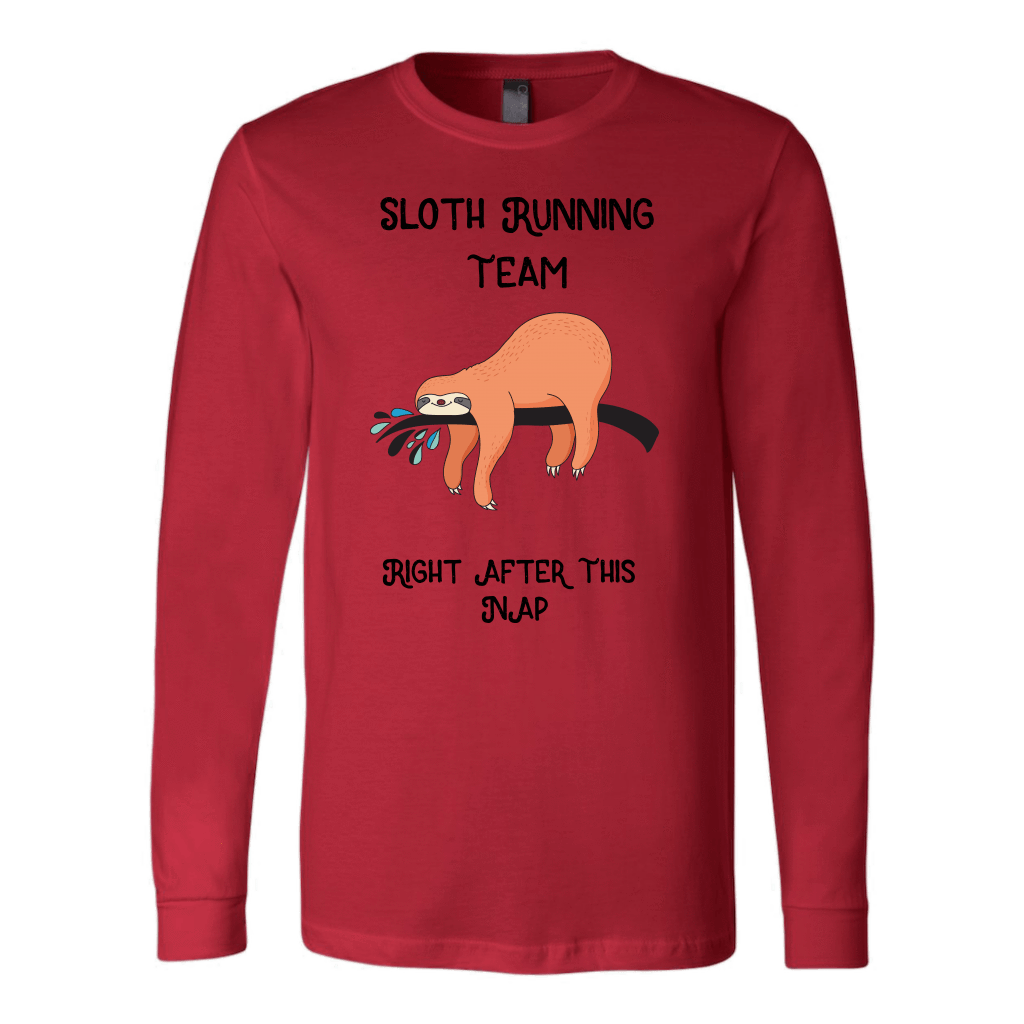Sloth Running Team T-shirt Canvas Long Sleeve Shirt Red S