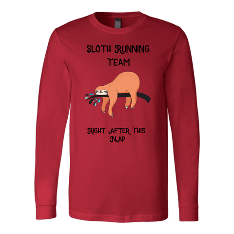 Image of Sloth Running Team T-shirt Canvas Long Sleeve Shirt Red S