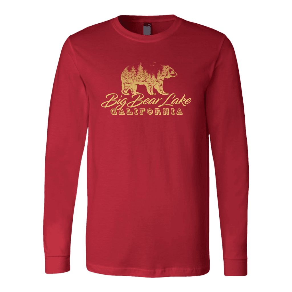 Big Bear Lake California V.2, Gold, Hoodies Long Sleeve T-shirt Canvas Long Sleeve Shirt Red S