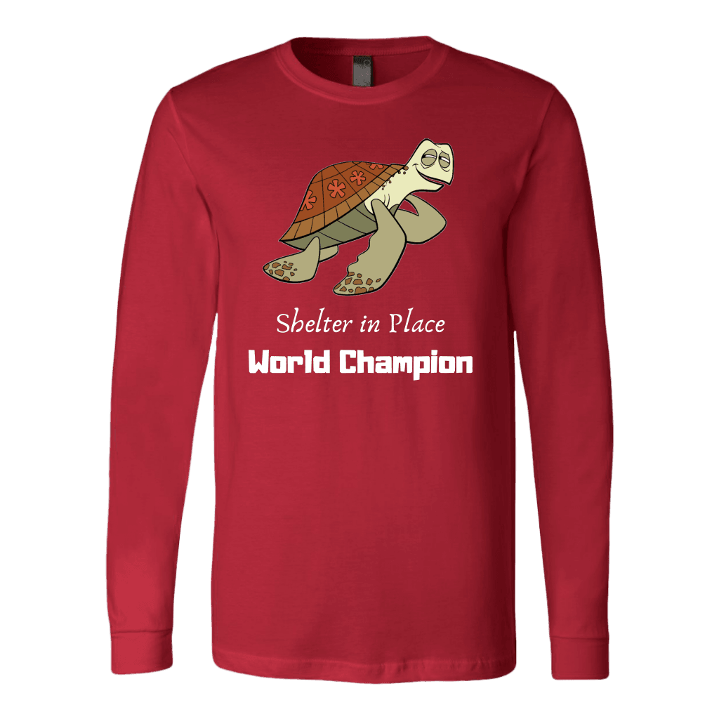 Shelter In Place World Champion, White Print Long Sleeve Hoodie T-shirt Canvas Long Sleeve Shirt Red S