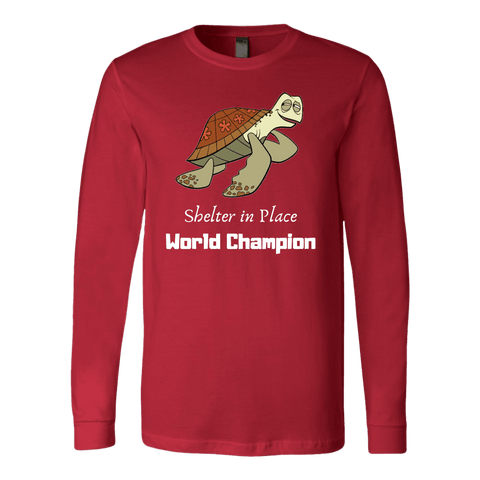 Image of Shelter In Place World Champion, White Print Long Sleeve Hoodie T-shirt Canvas Long Sleeve Shirt Red S