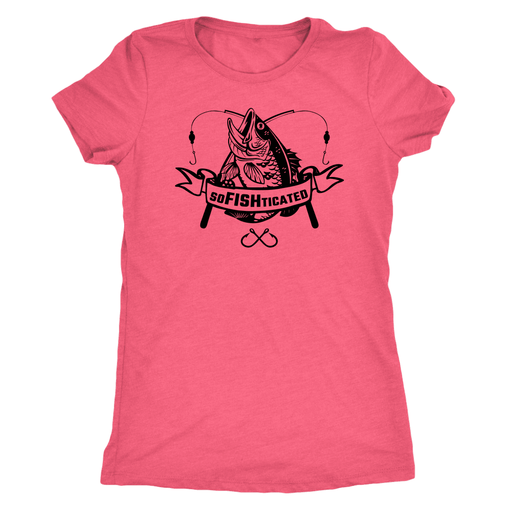 soFISHticated Womens Black Print T-shirt Next Level Womens Triblend Vintage Light Pink S