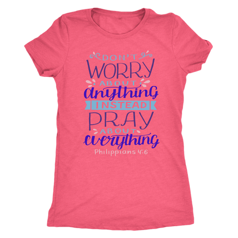 Image of Don't Worry!, Philippians 4:6 T-shirt Next Level Womens Triblend Vintage Light Pink S