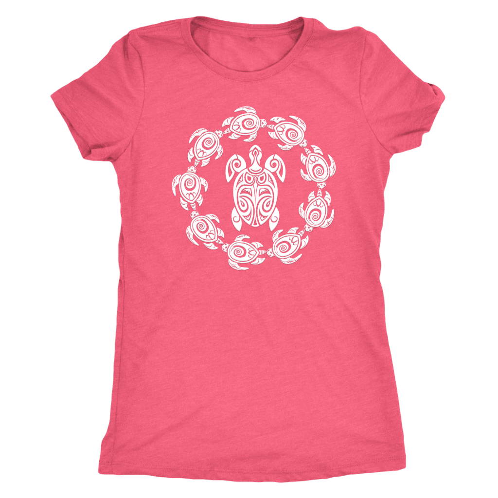 Fun Circle of Life Tribal Turtle Shirt, White Print T-shirt Next Level Womens Triblend Vintage Light Pink S
