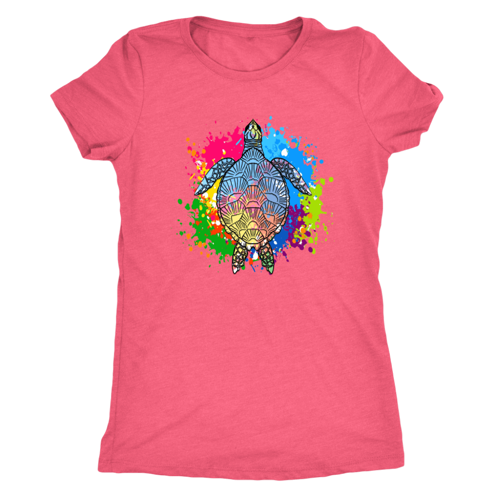 Vibrant Color Splash Sea Turtle T-shirt Next Level Womens Triblend Vintage Light Pink S