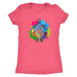 Vibrant Color Splash Sea Turtle T-shirt Next Level Womens Triblend Vintage Light Pink S