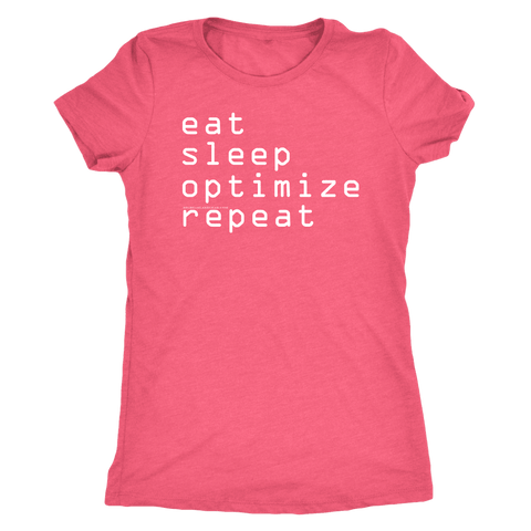 Image of eat, sleep, optimize, repeat T-shirt Next Level Womens Triblend Vintage Light Pink S