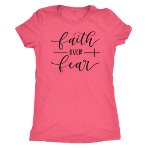 Faith Over Fear Womens Black Print T-shirt Next Level Womens Triblend Vintage Light Pink S