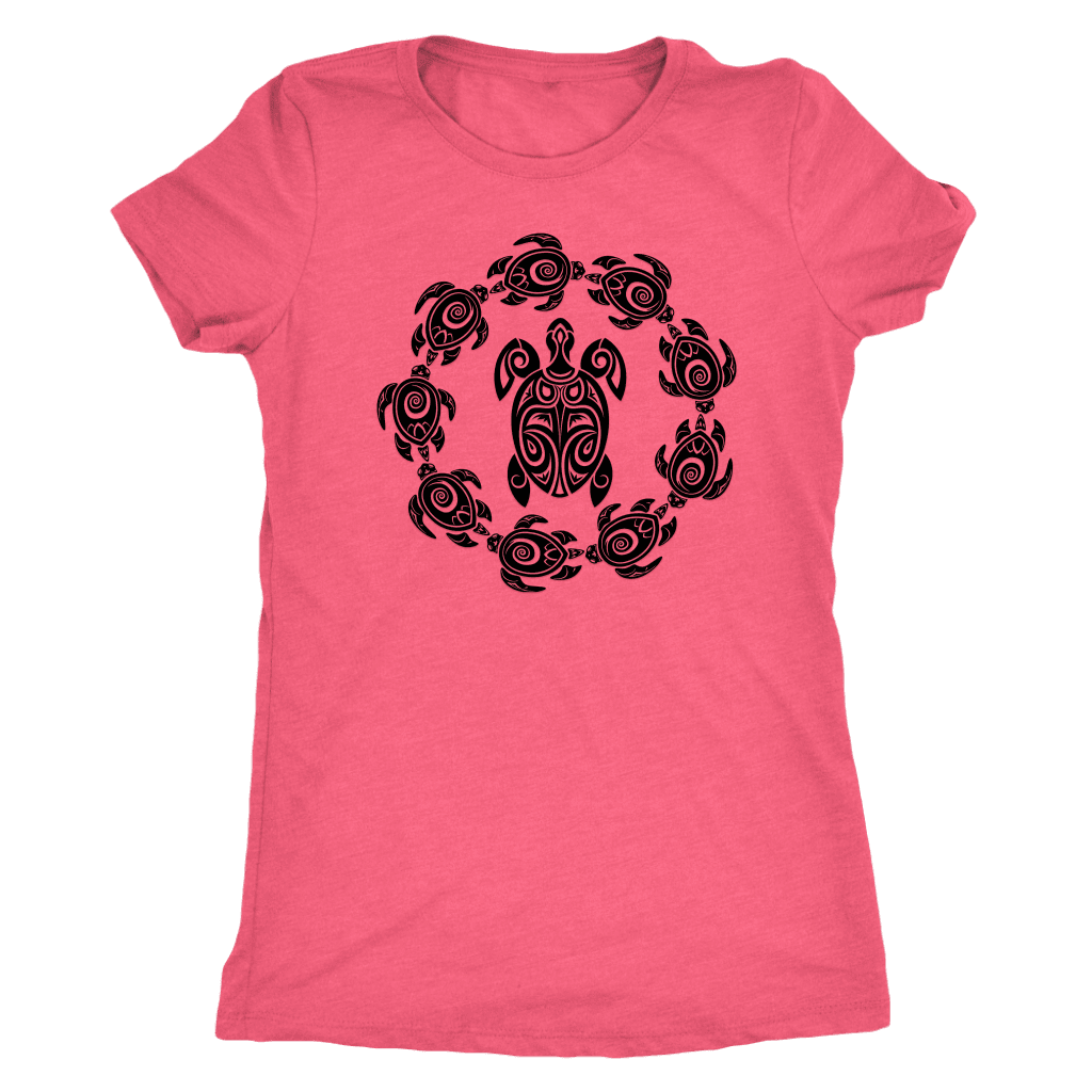 Fun Circle of Life Tribal Turtle Shirt, Black Print T-shirt Next Level Womens Triblend Vintage Light Pink S
