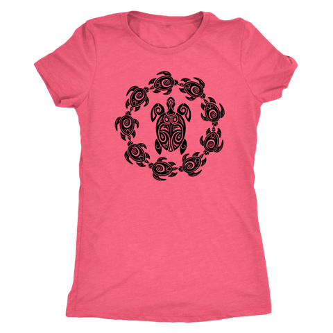 Image of Fun Circle of Life Tribal Turtle Shirt, Black Print T-shirt Next Level Womens Triblend Vintage Light Pink S