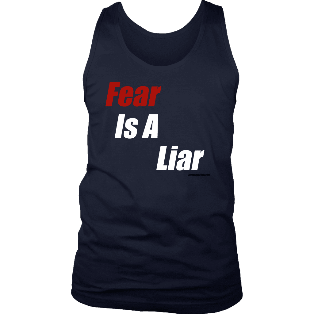 Fear Is A Liar, Bold White T-shirt District Mens Tank Navy S