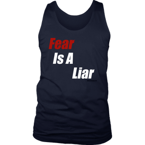 Fear Is A Liar, Bold White T-shirt District Mens Tank Navy S