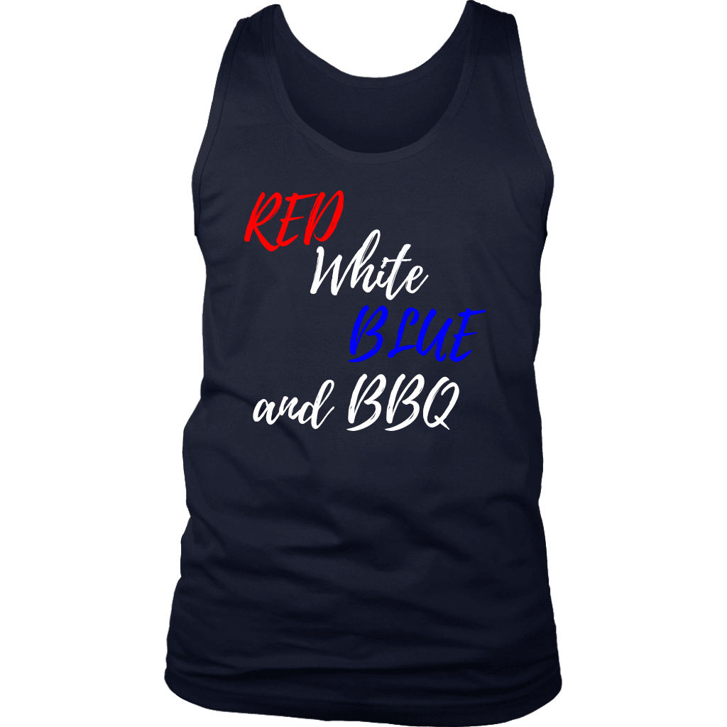 Red White Blue and BBQ T-shirt District Mens Tank Navy S