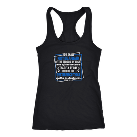 You shall not be afraid. Pslam 91: 5-6 Womens White T-shirt Next Level Racerback Tank Black XS