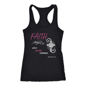 Faith, Matthew 17:20 T-shirt Next Level Racerback Tank Black XS