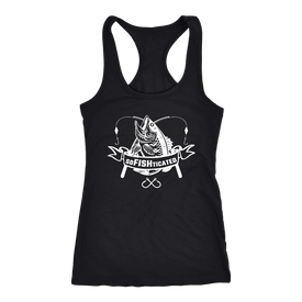 soFISHticated Womens White T-shirt Next Level Racerback Tank Black XS