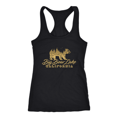 Image of Big Bear Lake California V.2, Womens, Gold T-shirt Next Level Racerback Tank Black XS