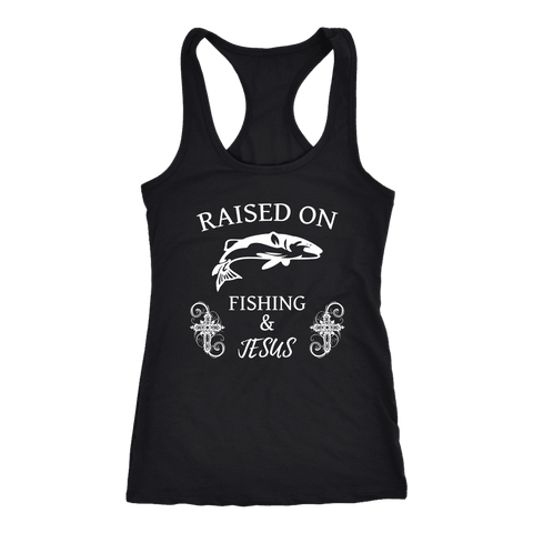 Image of Fishing and Jesus, White T-shirt Next Level Racerback Tank Black XS