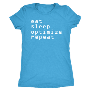eat, sleep, optimize, repeat T-shirt Next Level Womens Triblend Vintage Turquoise S