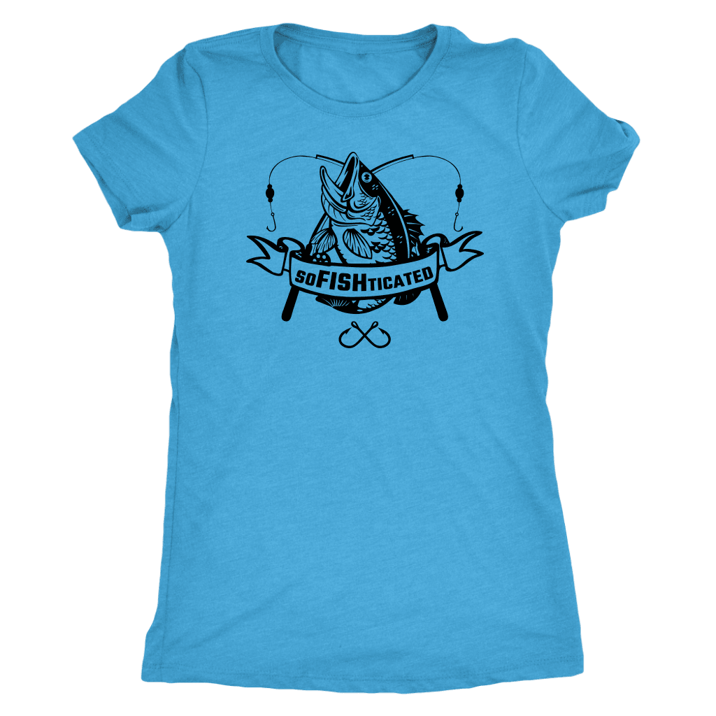 soFISHticated Womens Black Print T-shirt Next Level Womens Triblend Vintage Turquoise S