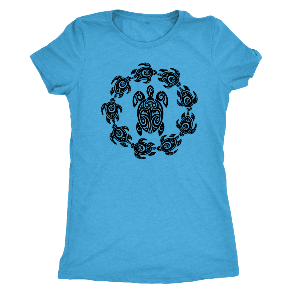 Fun Circle of Life Tribal Turtle Shirt, Black Print T-shirt Next Level Womens Triblend Vintage Turquoise S