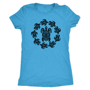 Fun Circle of Life Tribal Turtle Shirt, Black Print T-shirt Next Level Womens Triblend Vintage Turquoise S