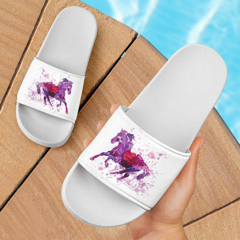 Image of Running Horse Slide Sandal | White Slides 