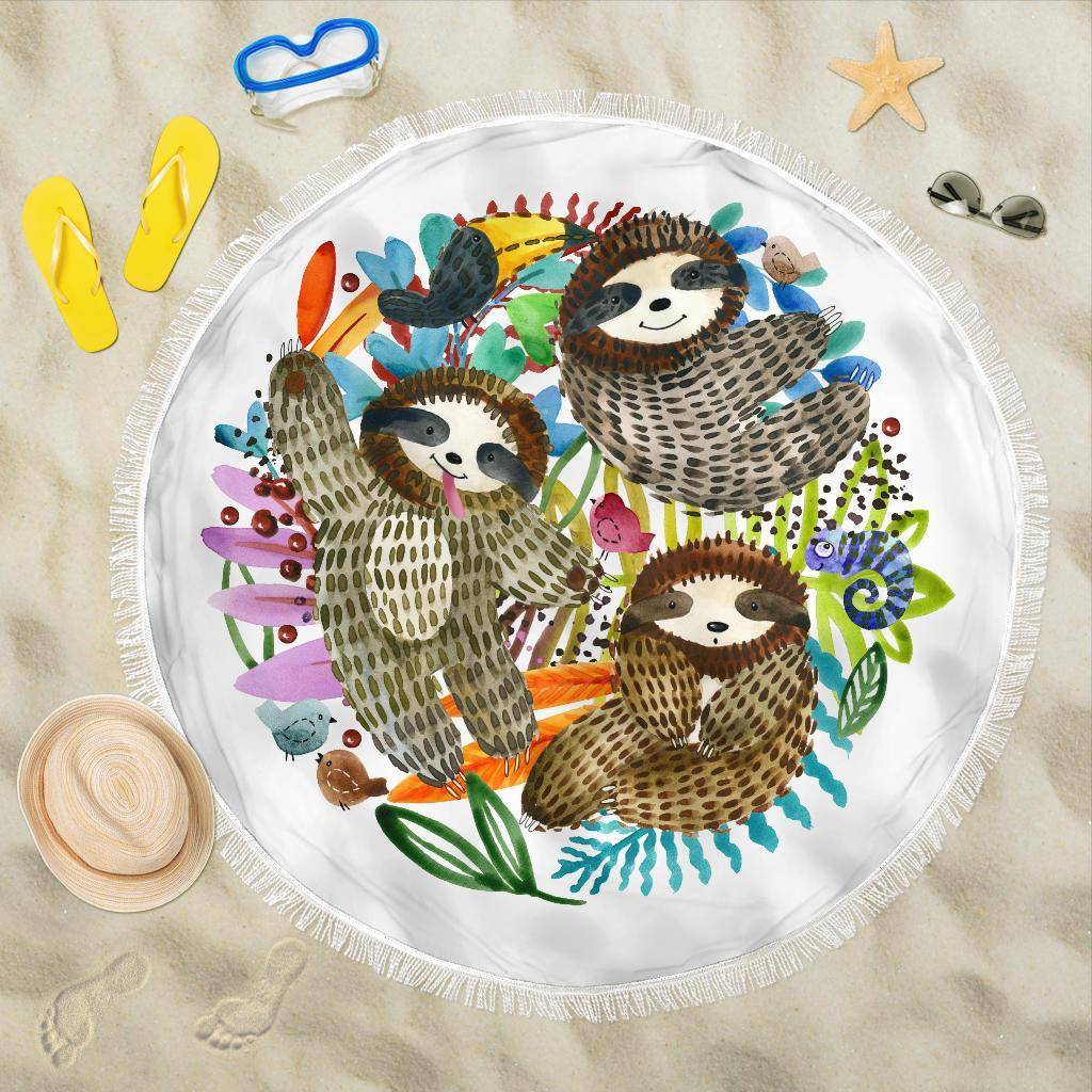 Watercolor Sloths Beach Blanket Beach Blanket 