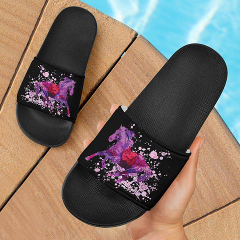 Image of Running Horse Slide Sandals | Black Slides 