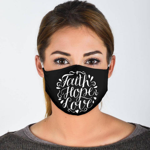Image of Faith Hope Love Face Mask Face Mask Face Mask - White Adult Mask + 2 FREE Filters (Age 13+) 