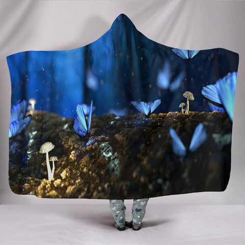 Image of Cool Blue Butterfly Hoodie Blanket 