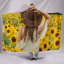 Peacful Sunflower Field Hoodie Blanket 