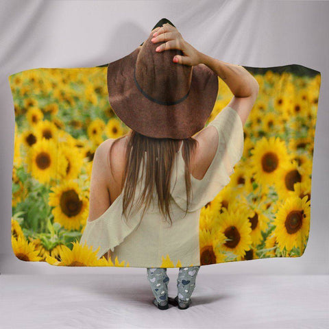 Image of Peacful Sunflower Field Hoodie Blanket 